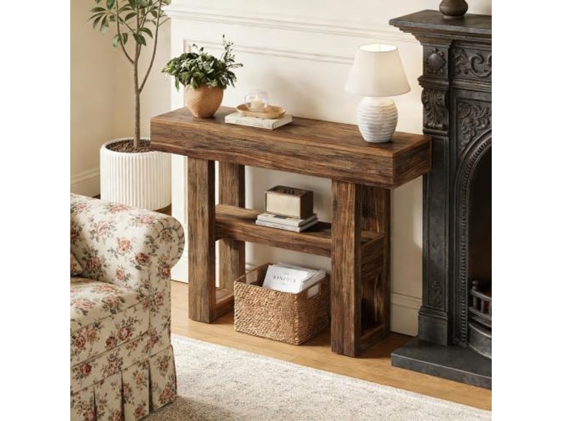  Table console avec étagère de rangement en mdf marron 105x30x80 cm  - Conforama B