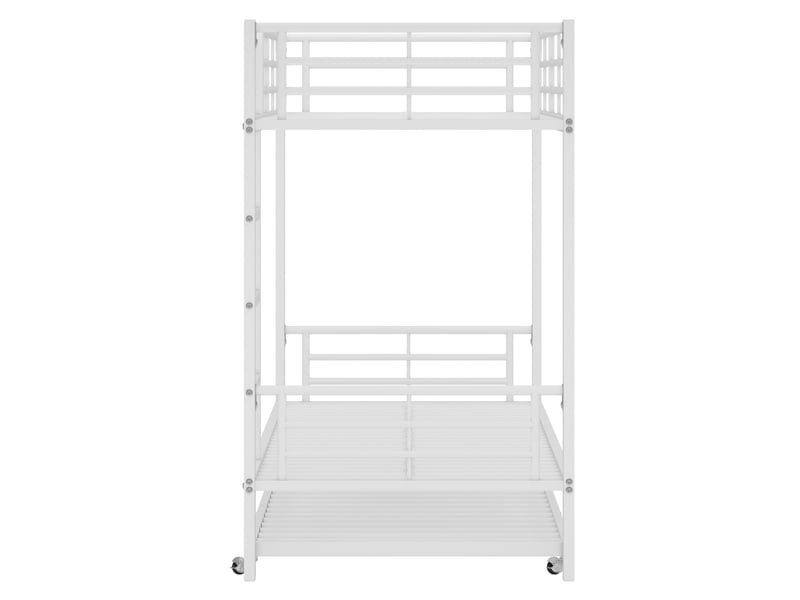  Lit superposé 90x190200cm, lit adolescents avec lit gigogne, lit en fer, quatre barrières latérales au lit supérieur, fer, blanc  - Conforama B