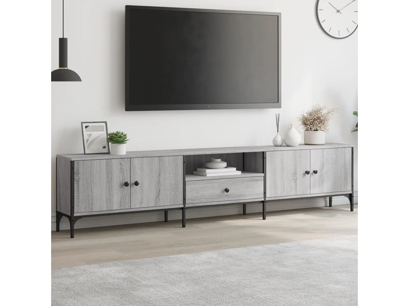  Meuble tv - banc tv - meuble de rangement à tiroir sonoma gris 200x25x44 cm bois d'ingénierie  - Conforama B