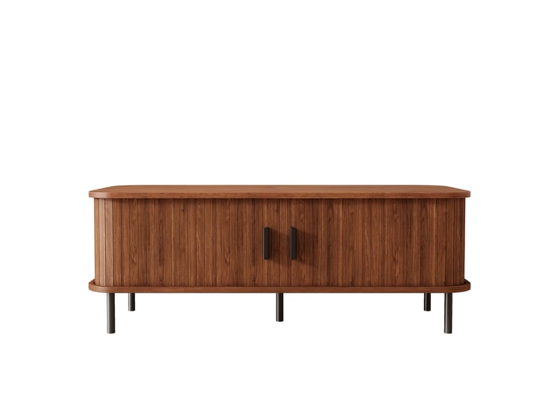 Table basse rectangulaire à portes coulissantes avec rangement, design moderne à lattes verticales, table d'appoint pour salon. - Conforama D