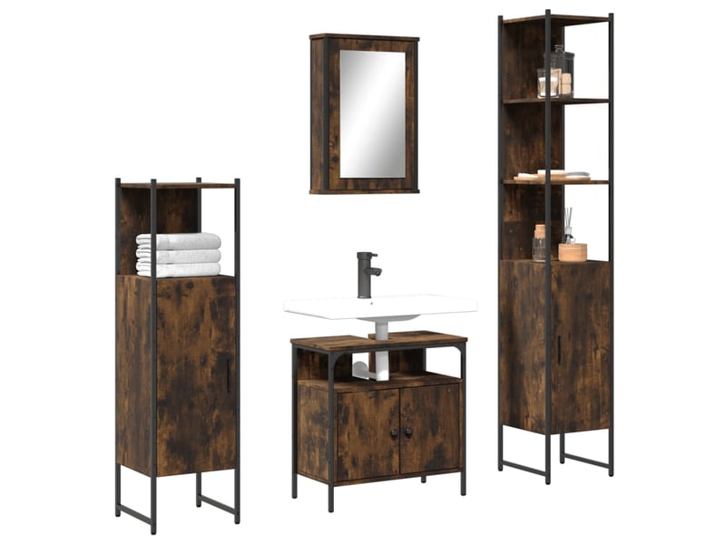  Ensemble de meubles de salle de bain 4 pcs chêne fumé bois cf63858  - Conforama B