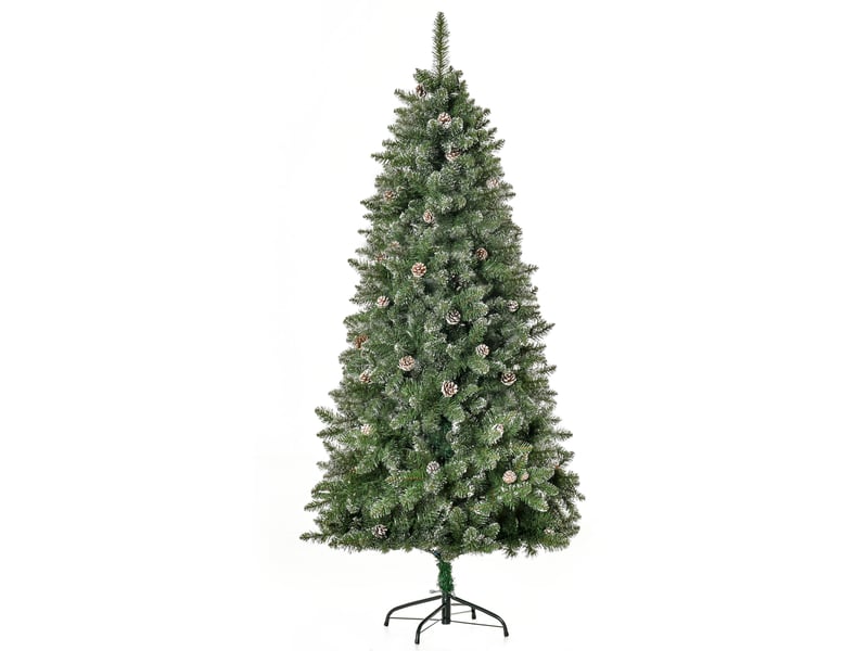  Sapin de noël artificiel aspect enneigé 180h cm 50 pommes de pin 718 branches épines imitation nordmann grand réalisme  - Conforama A
