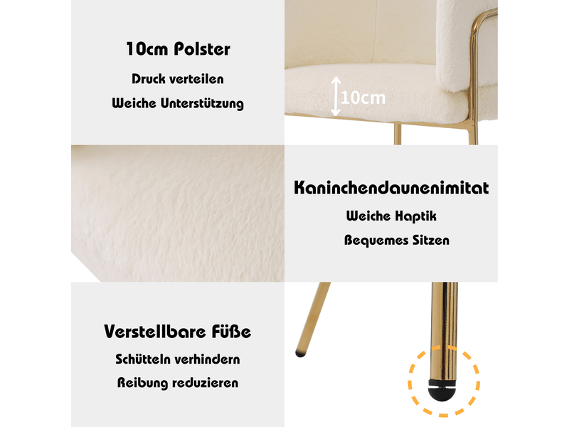  Lot de 6 chaises de salle à manger,57x57x77 cm,fausse fourrure,blanche  - Conforama E