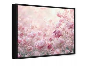 Tableau avec cadre impression sur toile fleurs pivoines rose - 90x60 cm - tableau avec cadre chambre et salon