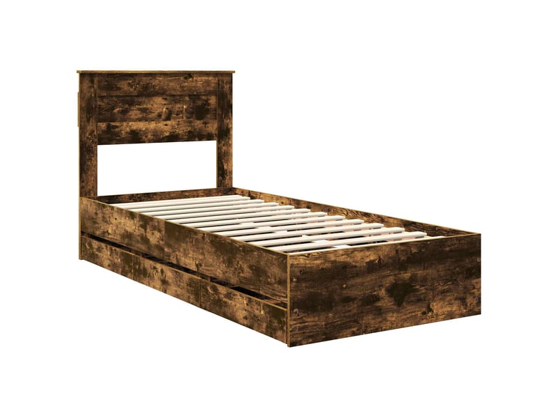 Lit simple- lit adulte -  cadre de lit chêne fumé 100 x 200 cm bois ingénierie  - Conforama C