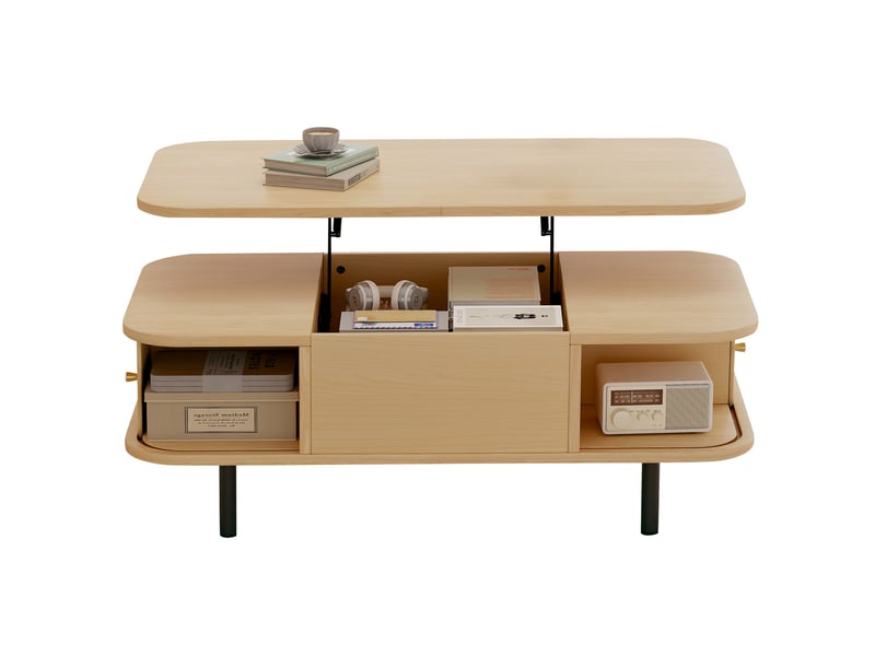 Table basse relevable 101x51x52,5 cm avec rangements coloris naturel - Conforama A
