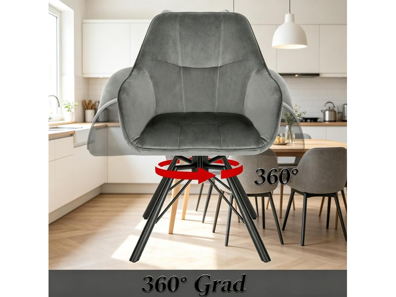  Lot de 2 chaises de salle à manger pivotantes à 360 degrés avec accoudoirs en velours et métal gris foncé  - Conforama E