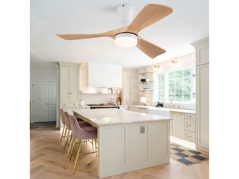  Ventilateur de plafond avec lampe, luminaire led silencieux, métal et abs aspect bois 106 cm 42 pouces moteur dc réversible, blanc et naturel  - Conforama C
