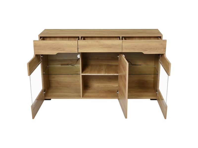 Buffet bois clair avec led, 3 portes et 3 tiroirs, grand espace de rangement - Conforama D