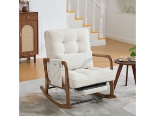Fauteuil à bascule de salon 70x80x92cm – rocking chair avec repose-pieds rétractable, dossier inclinable et oreiller lombaire – velours côtelé - beige