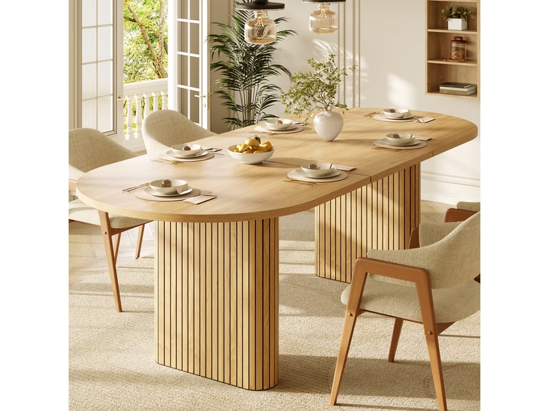 Table à manger extensible 120-160 cm ovale, table de salle à manger avec pieds rainurés, plateau épais et coins arrondis, naturel, marron ou noir OPULERANE TRADING LTD - Conforama D