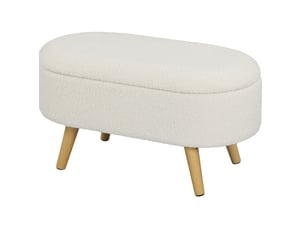 Banc de rangement 82x41x45 cm blanc en polyester, couvercle relevable et pieds en bois pour intérieur