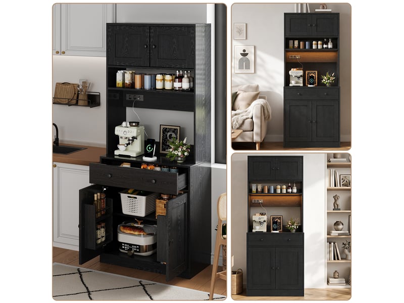  Meuble de cuisine muvano, armoire de cuisine noire de 180 cm avec led et prises, 72 × 40 cm  - Conforama D