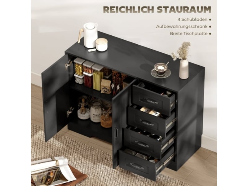  Buffet noir contemporain – 4 tiroirs et 1 porte, meuble salon 105×40×76 cm – à retirer sur place  - Conforama D
