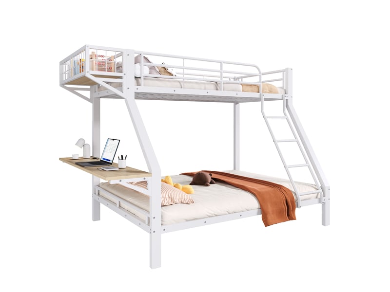  Lit superposé - 90x200 cm - 140x200 cm - bureau intégré - échelle - barrières de sécurité - rangements intégrés - lit enfant - blanc CozyNest - Conforama A