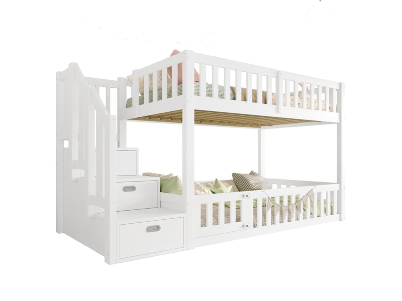 Lit superposé 90x200 cm coloris blanc pin lit enfant blanc - Conforama A