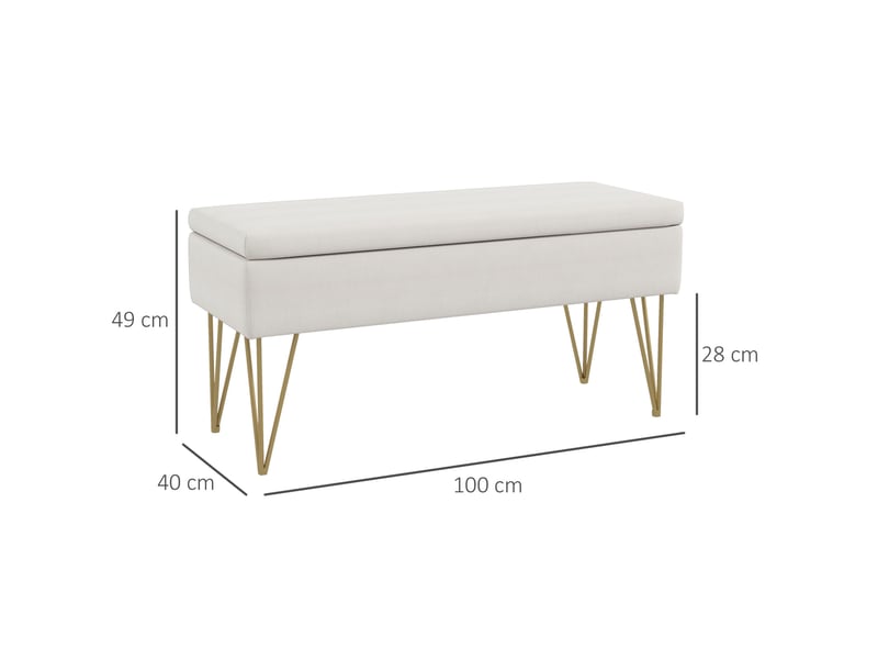  Banc de rangement tcqpz rembourré 100 x 40 x 49 cm en polyester aspect lin crème  - Conforama C