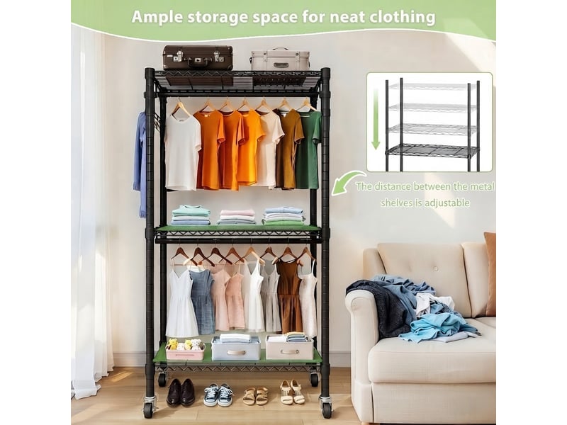  Portant à vêtements, rangement intégré, roulettes, en métal, noir cao-W5901P521794-conf-NEW - Conforama R