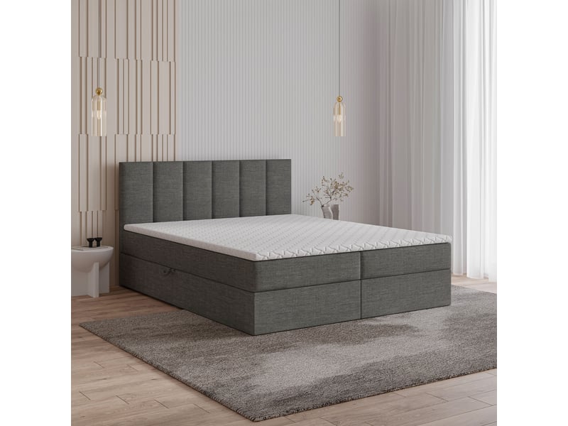  Boxspring meril 200x200 cm, lit complet avec matelas, gris  - Conforama B