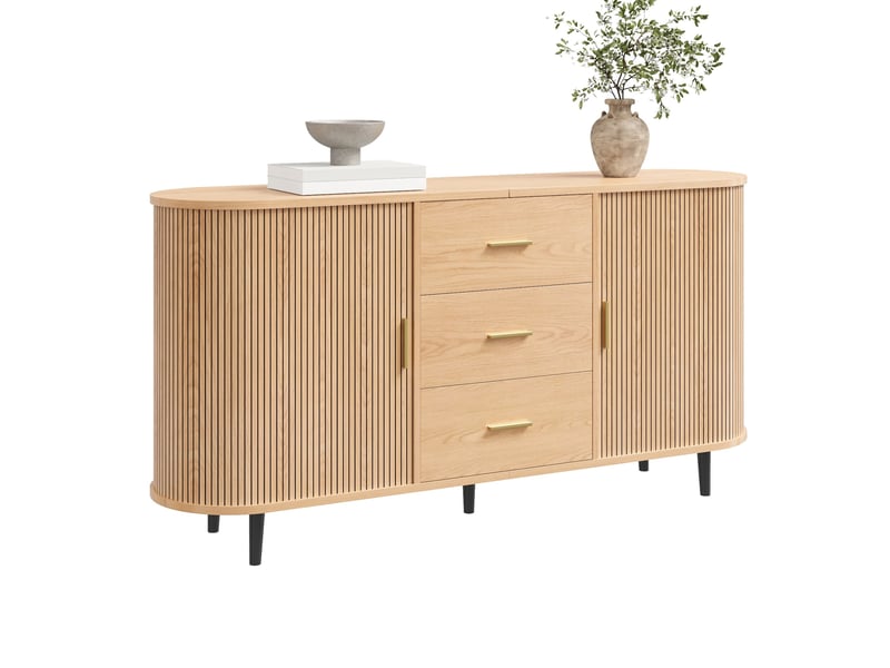  Buffet 160 cm avec 3 tiroirs et portes coulissantes en mdf, coloris naturel  - Conforama A