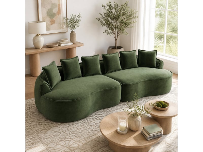  Canapé modulaire 4 places vert en chenille avec coussins  - Conforama B