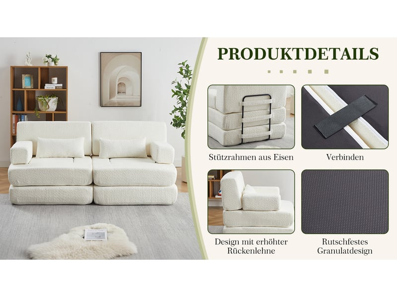 Canapé convertible modulable 4 places – beige – tissu chenille, couchage d'appoint et gain de place - Conforama B