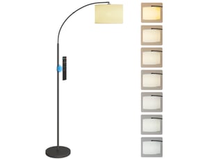 Lampadaire avec télécommande, abat-jour réglable, 11 températures de couleur et 11 niveaux de luminosité, minuterie, noir