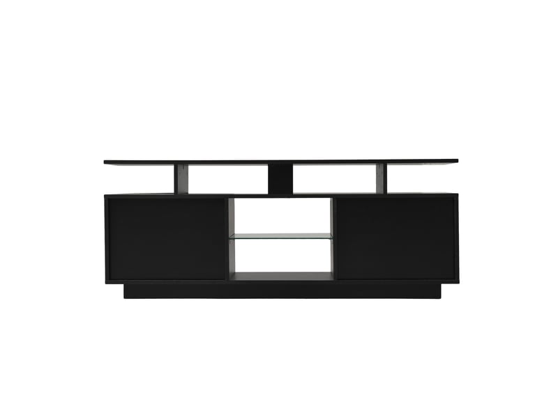  Meuble tv 140 cm noir brillant avec éclairage led 16 couleurs, porte vitrée, design moderne - conforama  - Conforama A