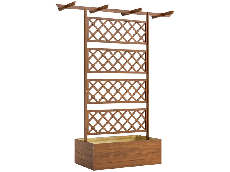  Bac à plantes avec treillis - orange - bois - 2-en-1 avec treillis - toit inclus - fond ouvert 160x55x183cm - Conforama A