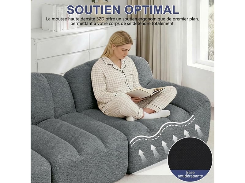  Canapé d'angle modulable 3 places sans montage 288 x 165 cm - assise profonde avec ottomane  - Conforama W