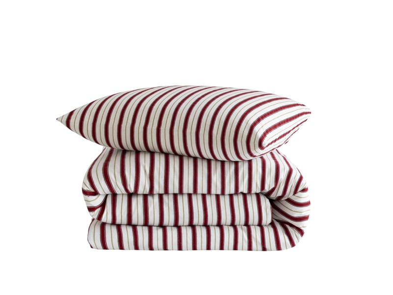  Parure de lit 140x200 flanelle à rayures terre de nuit  - Conforama C