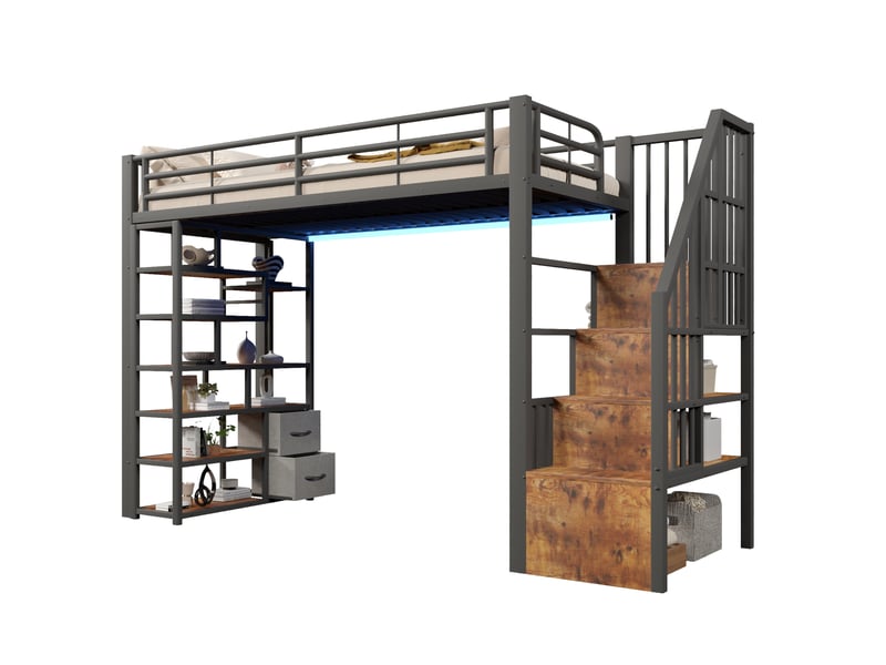  Lit mezzanine enfant 90x200 avec rangements et led evryae  - Conforama A