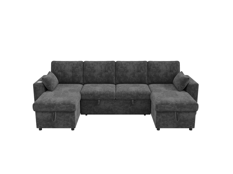  Canapé d'angle panoramique 4 places 273x131x83 cm convertible gris  - Conforama A