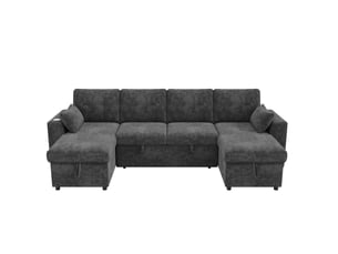 Canapé d'angle panoramique convertible MODENUIT 4 places Polyester gris avec coffre de rangement