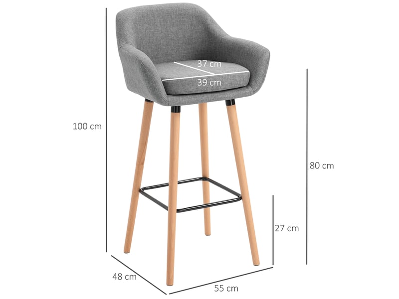  Tabourets de bar design scandinave - lot de 2 tabourets de bar grand confort avec repose-pieds gris foncé  - Conforama E