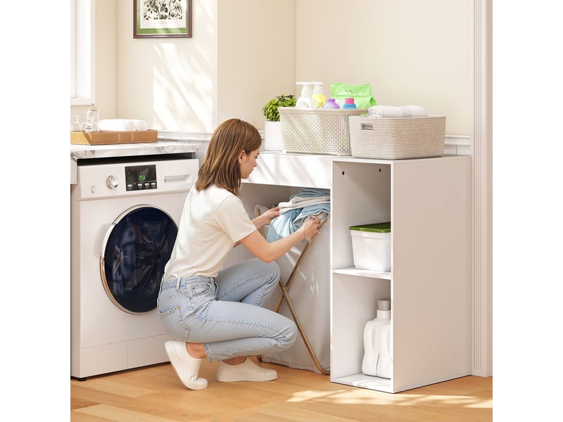  Meuble machine à laver, armoire machine a laver et sèche-linge avec 2 compartiments ouverts, blanc, 96 x 60 x 90,5 cm  - Conforama W