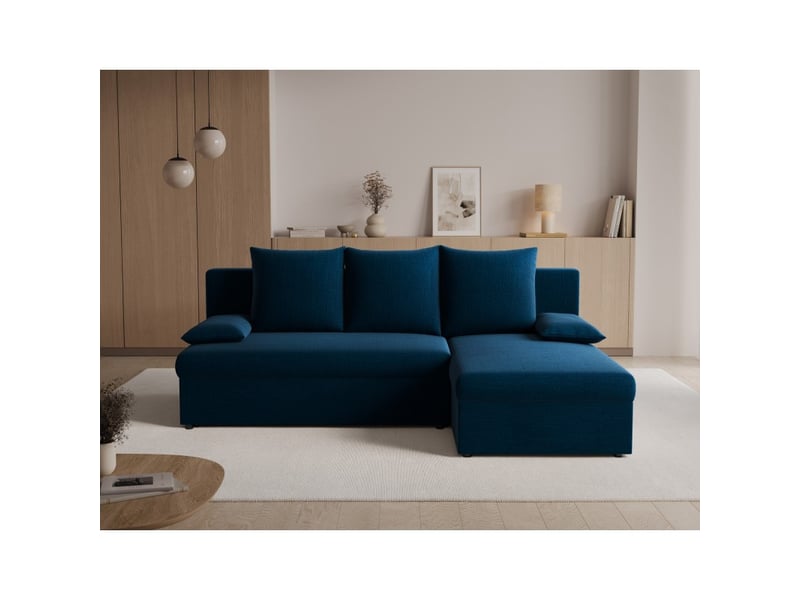 Canapé d'angle bleu nuit 3 places compact avec coffre 206x90x146cm gina - Conforama E