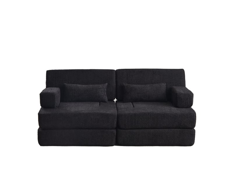  Canapé droit 2 en 1, sofa modulaire en chenille, avec armature en fer, convertible réglable pour salon, chambre ou bureau, 2 places, 80 x 90 x 182 cm, noir  - Conforama A