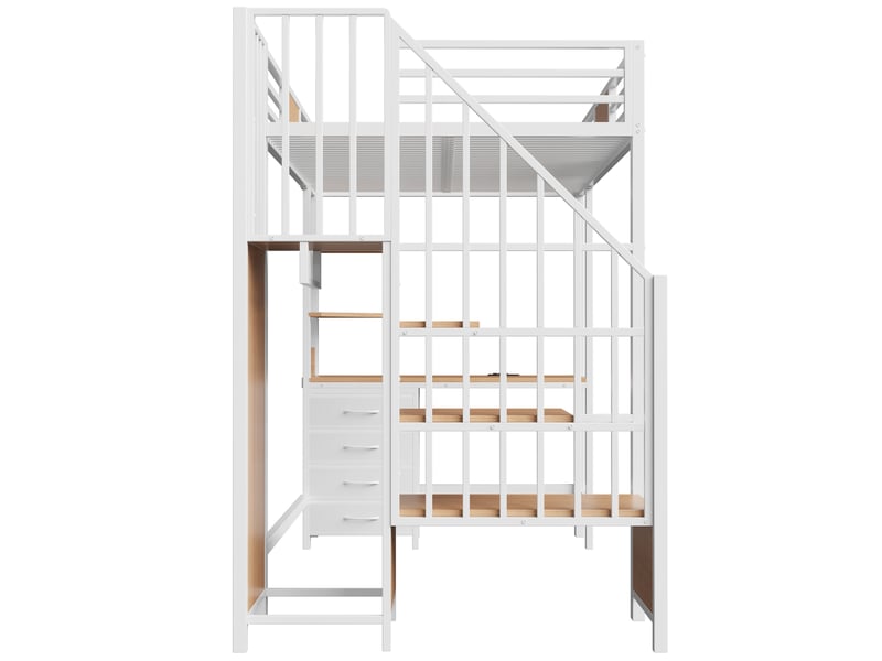  Lit mezzanine enfant 90x200 cm – blanc – bureau, étagères, led et prise intégrée – sans matelas  - Conforama E