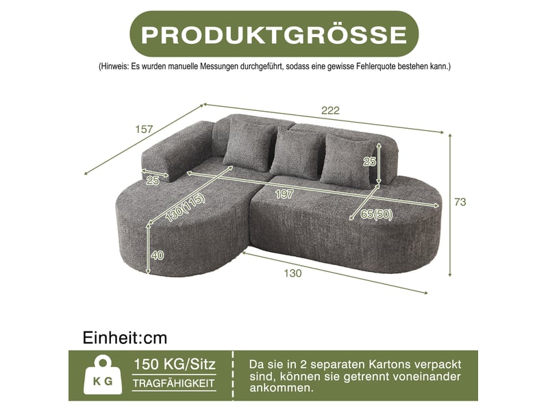 Canapé d'angle modenvie 3 places avec méridienne à gauche 222 x 157 cm en chenille gris anthracite - Conforama C