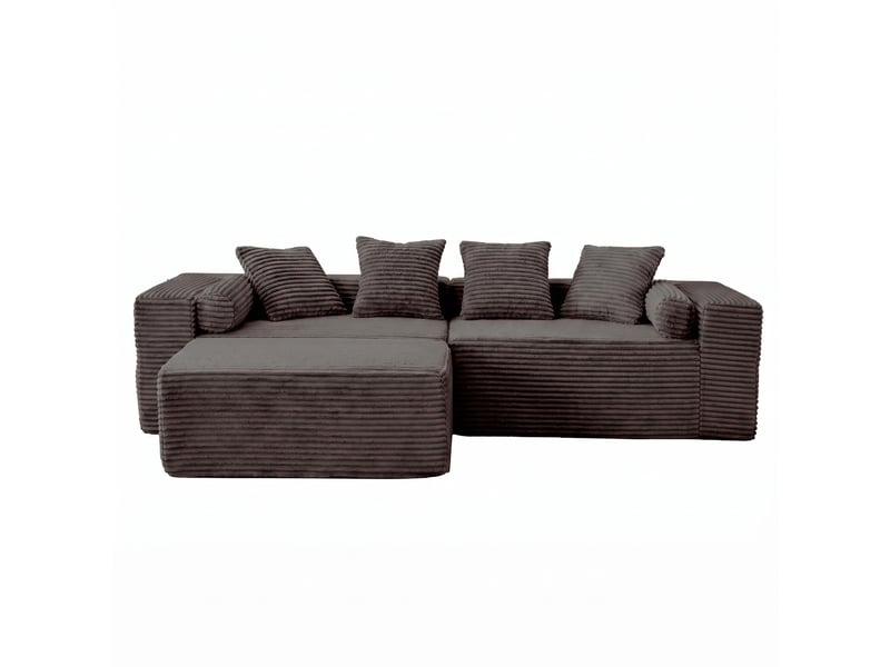  Canapé d’angle modulable,217x110x60,01 cm,3 places avec méridienne,chenille,noir  - Conforama A