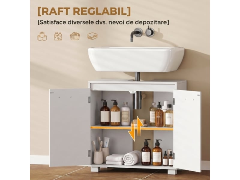 Meuble sous lavabo blanc avec découpe en u et étagère réglable, design moderne - Conforama E