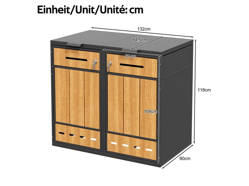 Meuble rangement extérieur double bac 2 compartiments acier gris bois aéré homvra - Conforama E