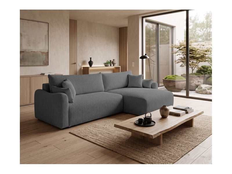  Apoline - canapé d'angle réversible convertible 4 places avec coffre en velours côtelé  - Conforama B