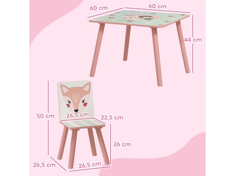  Ensemble table et chaises pour enfants, table pour enfant avec 2 chaises, motif animaux pour chambre à coucher rose  - Conforama C