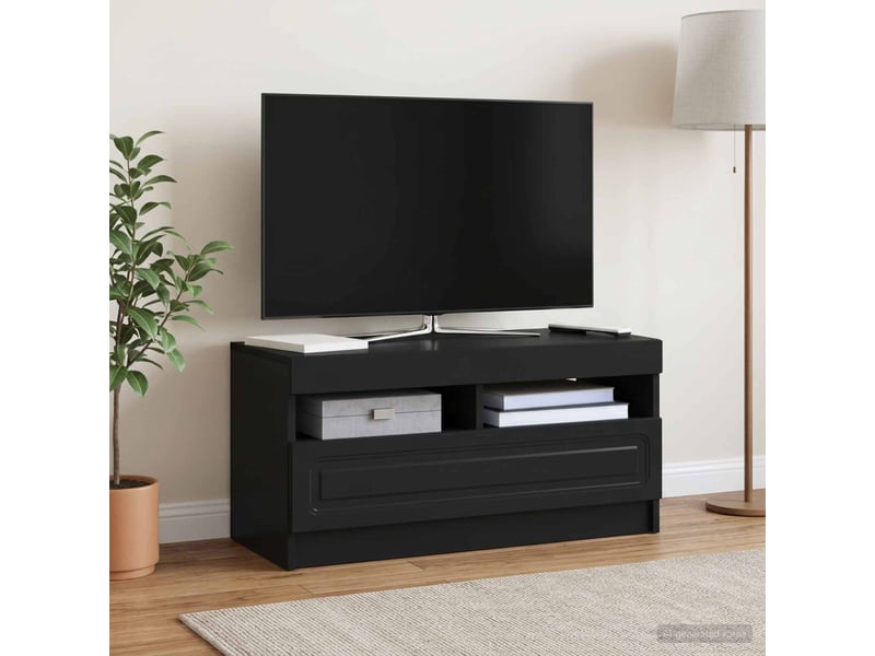  Meuble tv - banc tv - meuble de rangement led noir bois d'ingénierie  - Conforama D