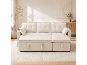 Canapé d'angle convertible modenvie réversible 3 places avec rangement 211 x 130 x 86 cm beige