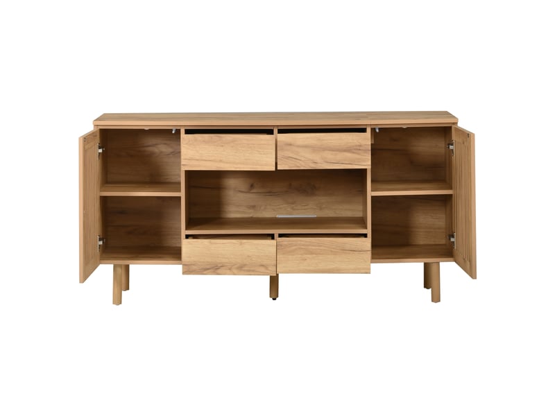 Buffet bas 140x35x71 cm naturel avec 4 tiroirs, portes vitrées Fay Lum - Conforama D