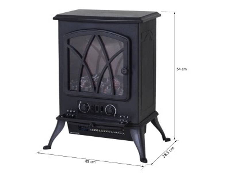  Poêle électrique 45 x 28,5 x 54 cm noir en métal, chauffage 1000w et 2000w avec flamme réglable  - Conforama C