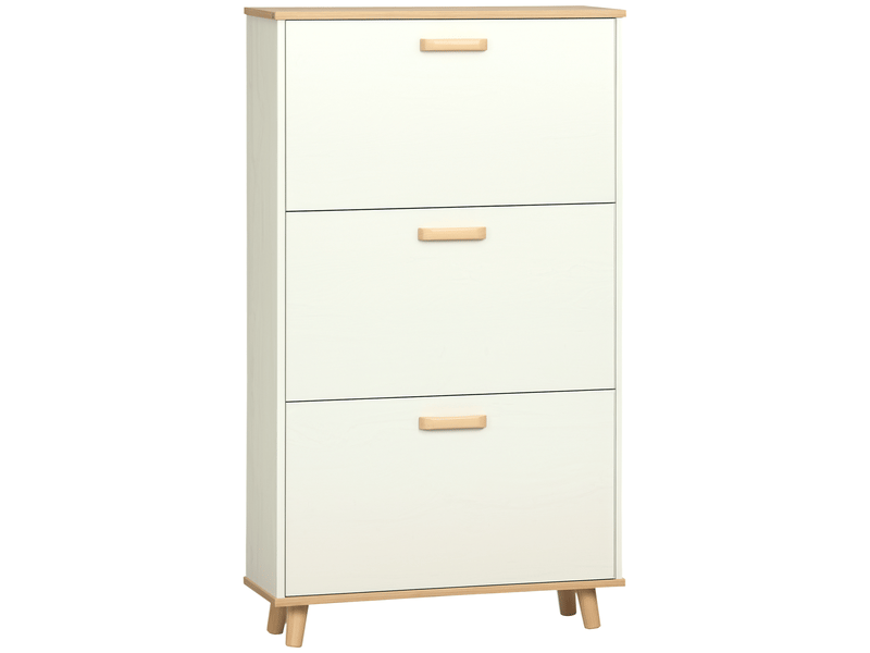 Étagère à chaussures moderne avec 3 tiroirs abattants pour 12 paires de chaussures, idéale pour une entrée (70 x 23,5 x 122 cm, blanche). - Conforama A